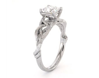 Branch Moissanite Princess Cut Ring Growing Branch White Gold Ring