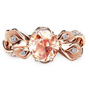 14K Rose Gold Morganite Engagement Ring Calla Lily Design Morganite Ring Unique Flower Ring Nature Inspired Engagement Ring image 2