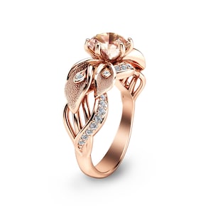 14K Rose Gold Morganite Engagement Ring Calla Lily Design Morganite Ring Unique Flower Ring Nature Inspired Engagement Ring image 1