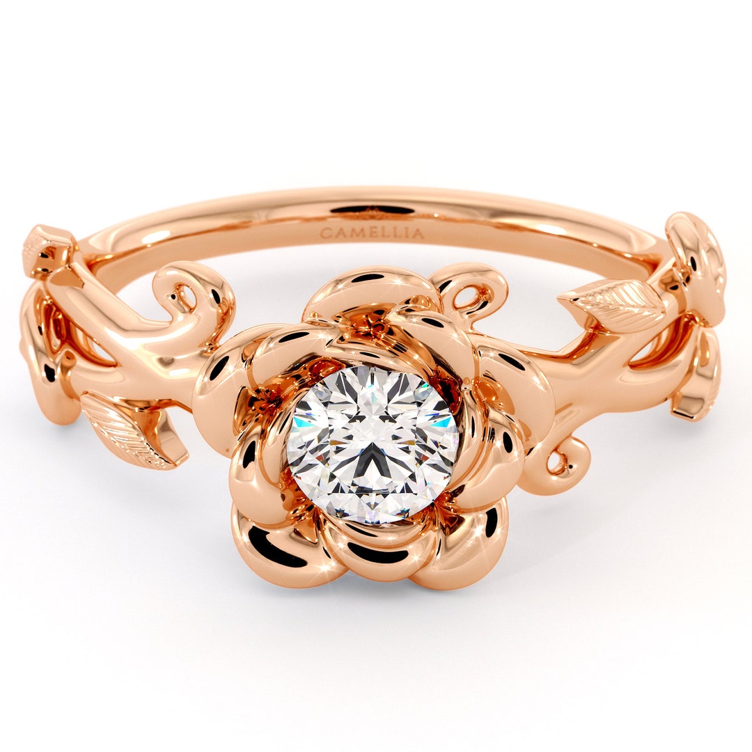 Rose Engagement Ring Handmade Lab Created Diamond Ring - Etsy