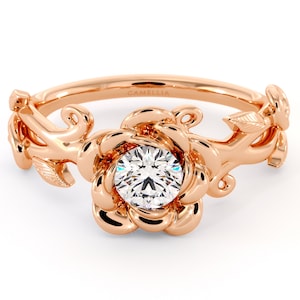 Rose Engagement Ring Handmade Lab Created Diamond Ring