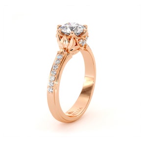 Lovely Moissanite Engagement Ring 14K Gold Natural Diamonds Classic Camellia Rings image 2