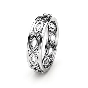 Unique Unisex Wedding Ring 14K White Gold Wedding Band Art Deco Ring Filigree Wedding Ring