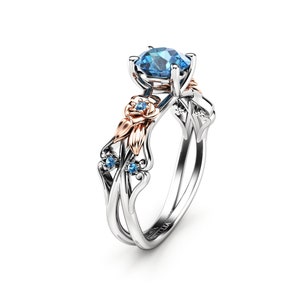 Rose Petal Blue Diamond Engagement Ring White & Rose Gold Ring Gold Diamond Ring