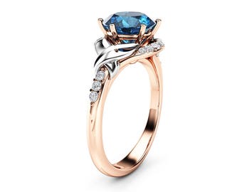 Topaz Engagement Ring Unique Wedding Ring 14K Rose Gold Ring Blue Topaz Ring