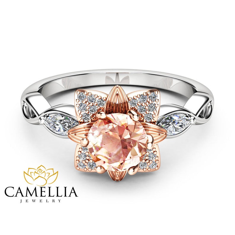 Flower Engagement Ring 14K Two Tone Gold Flower Ring Etsy