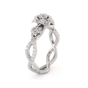 Diamond Engagement Ring 14K White Gold Ring Leaf Engagement Ring
