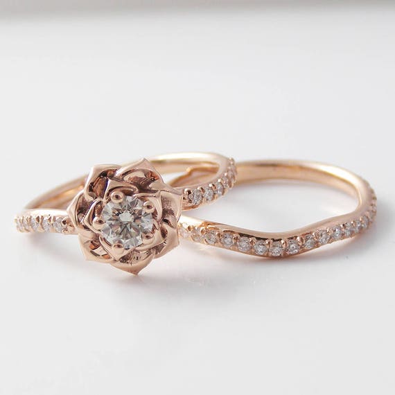 Rose gold floral engagement cheap rings
