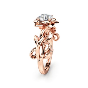 Lab Diamond Nature Inspired Engagement Ring Rose Gold Floral Designers Ring