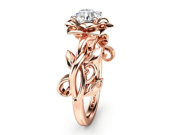 Lab Diamond Nature Inspired Engagement Ring Rose Gold Floral Designers Ring