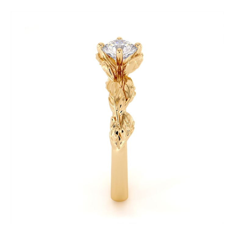 Lab Created Diamond Engagement Ring 14K Yellow Gold Leaf Flower Ring Lab Grown Diamond Engagement Ring image 4