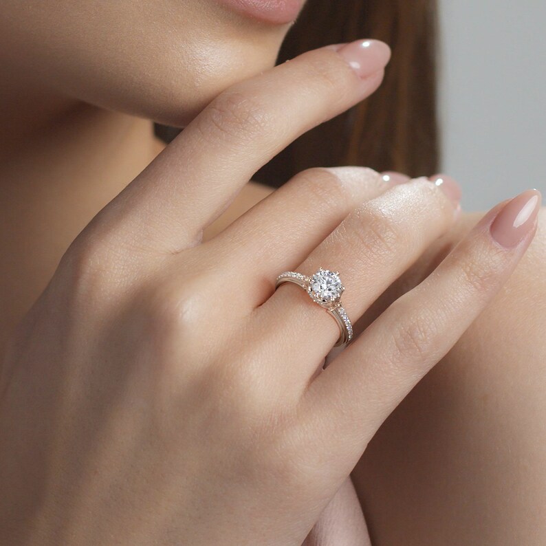 Lovely Moissanite Engagement Ring 14K Gold Natural Diamonds Classic Camellia Rings image 7