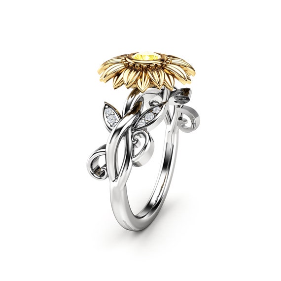 Anillo de compromiso girasol diamante oro para mujer - México