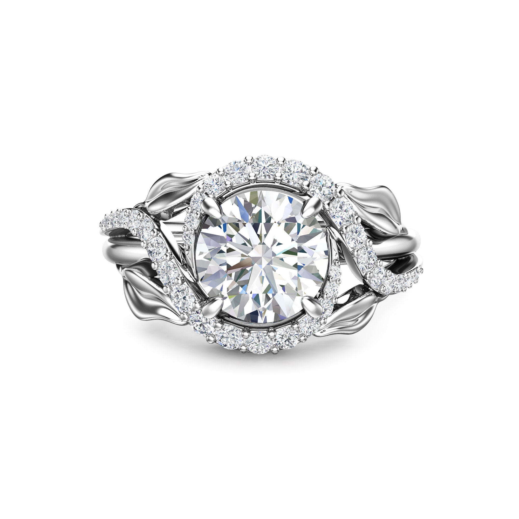 Lab Diamond Engagement Ring 14K White Gold Engagement Ring Etsy