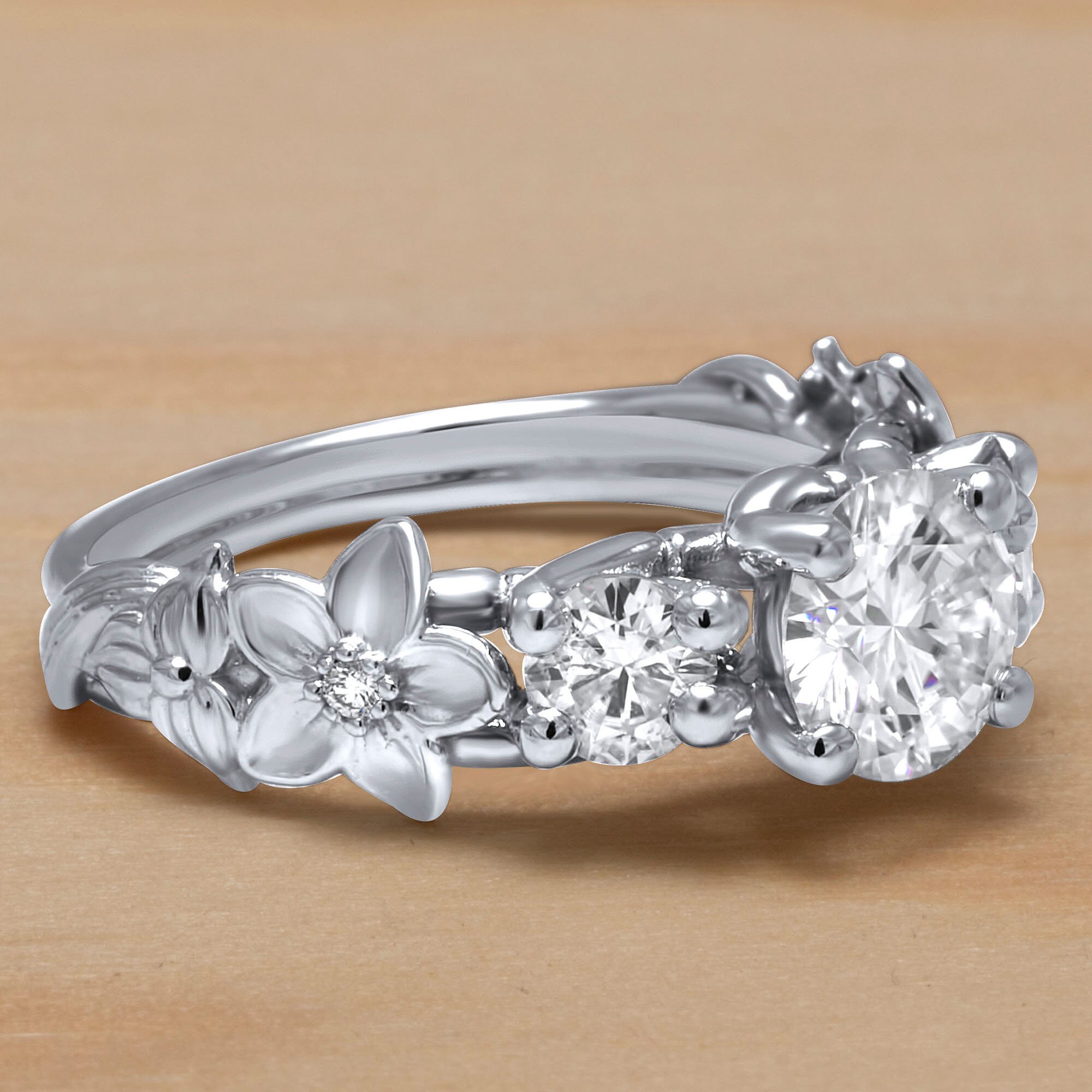 V3 Jewelry Sterling Silver with Moissanite and White Topaz Two Stone Engagement Ring