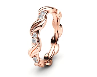 Anello eternity da donna con foglie dorate in oro rosa 14 carati, anello Art Déco