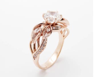 18K Rose Gold Diamond Engagement Ring Calla Lily Unique Engagement Ring Natural Clarity Enhanced 3/4 Carat  Diamond Ring