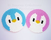 Coaster Penguin set, kawaii animal, 8bit pixel art geek, hama bead perler, handmade, kitchen accessory table 