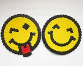 2 dessous de verre, sous-verres Smiley, émoticône sourire, smile, geek, perle hama, accessoire cuisine table, fait-main