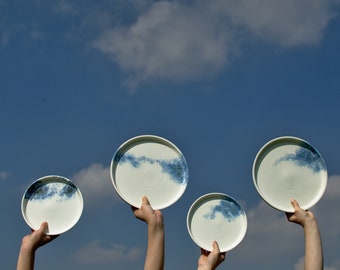 Porcelain dinnerware with blue clouds