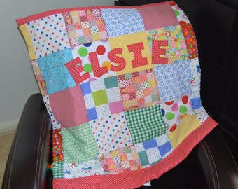 Personalised Baby Blanket, Patchwork Baby Blanket, Handmade Baby Blanket, Cotton Handmade Baby Blanket, Unisex Cotton Baby Blankey, Red
