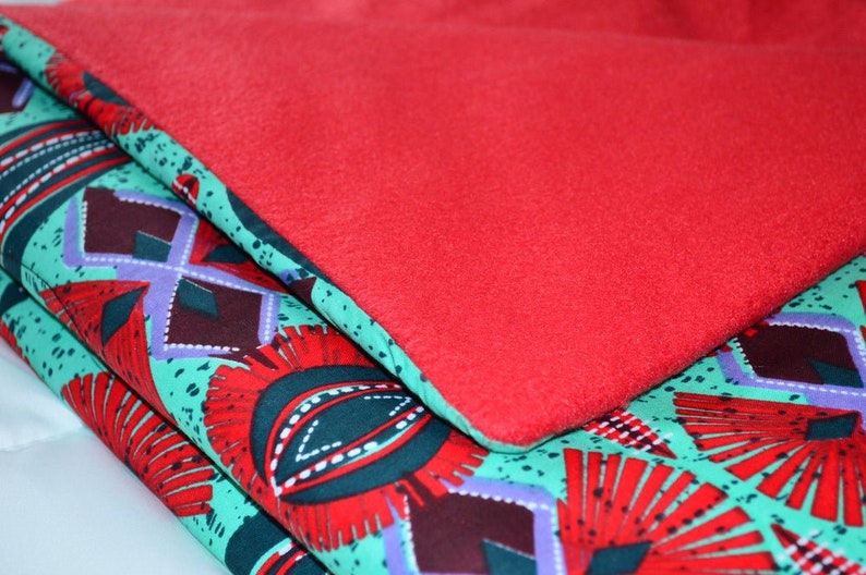 African Baby Blanket, Handmade African Baby Blanket, Red Fleece Baby