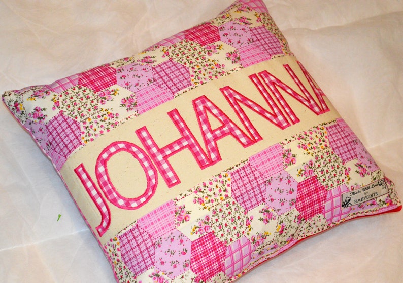 Personalised kids Cushion, Personalised Cushion for Girls, Floral Cushion, Patchwork Pillow, Gift for Girl, Baby Gift, Birthday Gift, Baby image 9