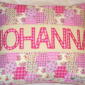 Personalised kids Cushion, Personalised Cushion for Girls, Floral Cushion, Patchwork Pillow, Gift for Girl, Baby Gift, Birthday Gift, Baby image 1