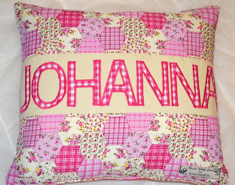 Personalised kids Cushion, Personalised Cushion for Girls, Floral Cushion, Patchwork Pillow, Gift for Girl, Baby Gift, Birthday Gift, Baby image 1