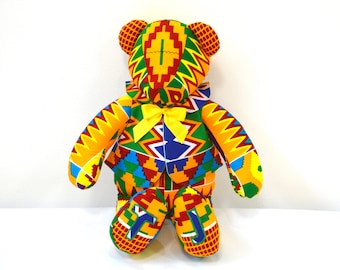 Handgefertigter Kente Teddybär, Stofftier, Stoffbär, personalisierter Teddybär, Kuscheltier für Baby, Memory Bear
