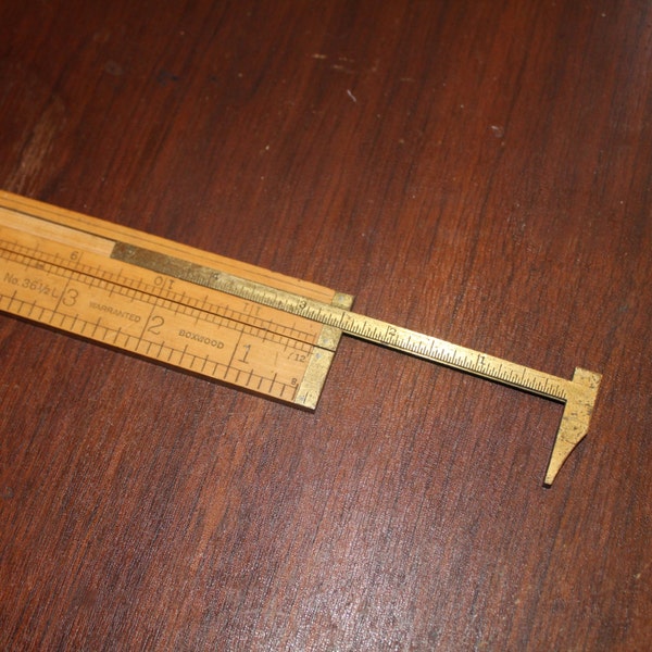 Stanley 36 1/2 Warranted Boxwood, Folding Caliper Rule Vintage Brass