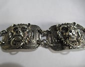 Vintage very unusual Lion head door knocker panel bracelet.