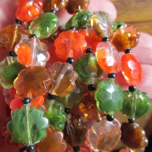 Gorgeous vintage 60&#39;s extra long lucite bead necklace, Autumnal colours.
