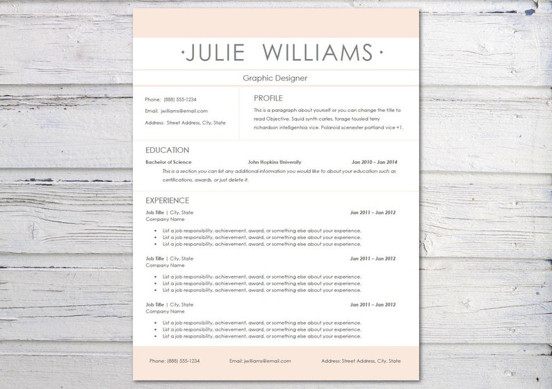 Professional Resume Template And Cover Letter Template For Etsy