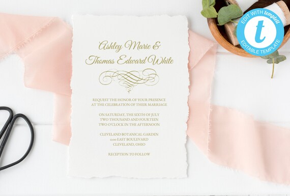 Editable Elegant Scroll Wedding Invitation Suite Instant Etsy