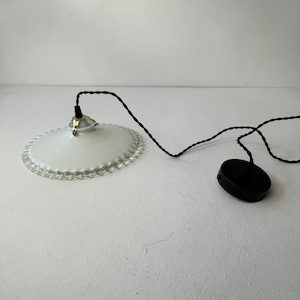 Old vintage pendant lamp in serrated OPALINE 24 cm Old French Lamp