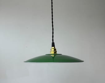 Ancienne SUSPENSION émaillée verte 24 CM Old French Lamp