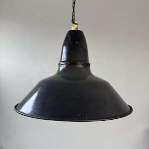 Antique industrial enamelled pendant lamp 44 cm Old French Lamp