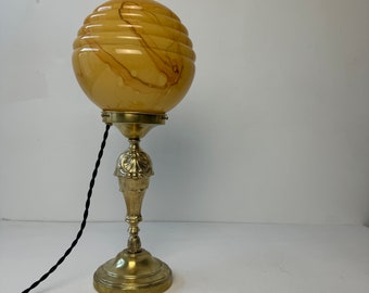 Old table lamp BRASS and VINTAGE GLASS Old French Lamp