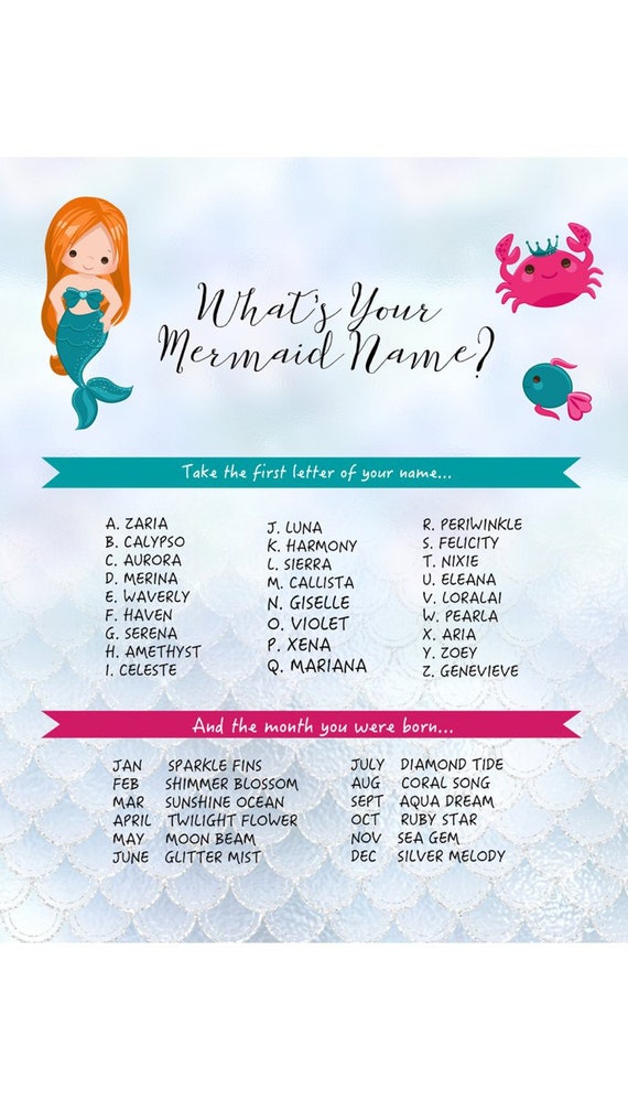 What S Your Mermaid Name Game Printable 8x10 Instant Etsy