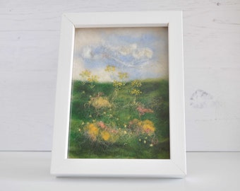 Spring wildflower meadow picture, embroidery on needle felt, Mother's day present, birthday gift, floral, The Malverns, British countryside