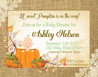 Lil' pumpkin is on the way invitation (baby shower)