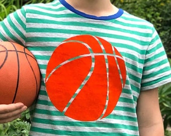 Bügelbild Basketball, Flockfolie, Flexfolie oder Glitzerfolie in Wunschfarbe, zum Aufbügeln auf Textilien mit hohem Baumwollgehalt
