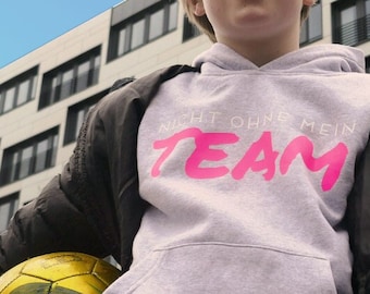 Bügelbild 'Nicht ohne mein Team', Flockfolie oder Flexfolie in Wunschfarbe, zum Aufbügeln auf Textilien mit hohem Baumwollgehalt