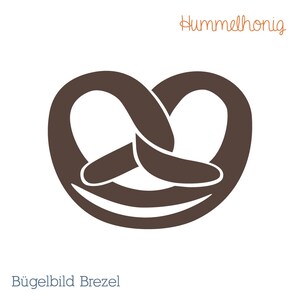Könnte beinhalten: Ein braunes Brezel-Symbol mit dem Text "Hummelhonig" darüber und "Bügelbild Brezel" darunter.