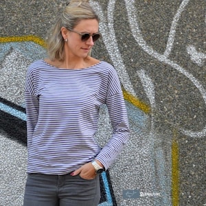 Schnittmuster (Papierschnitt)  Longsleeve (Gr. 34 - 48)  Damen, Shirt, Nähanleitung und Schnittmuster