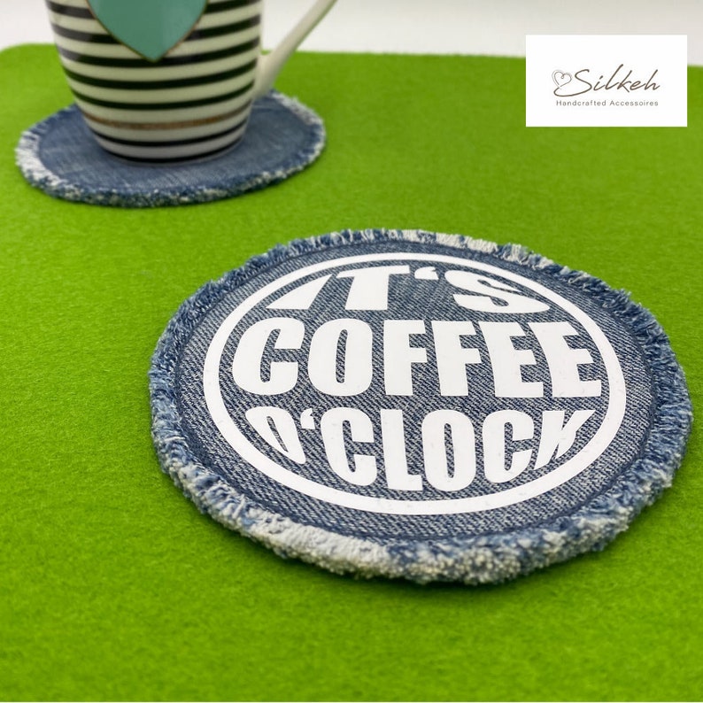 Bügelbild Coffee o'clock, Flockfolie oder Flexfolie in Wunschfarbe, Aufbügeln auf Textilien mit hohem Baumwollgehalt image 2