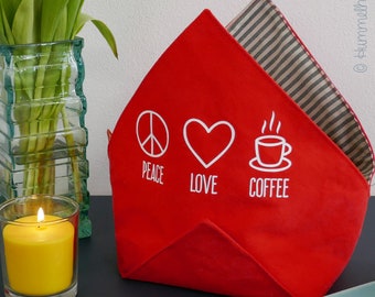 Bügelbild "Peace Love Coffee", Flockfolie oder Flexfolie in Wunschfarbe, zum Aufbügeln auf Textilien mit hohem Baumwollgehalt