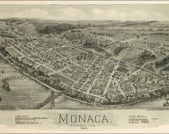 Restoration Hardware Home Deco Style Old Wall Giclee Reproduction. PA 1902 Fayette Co. Pennsylvania Map of Point Marion