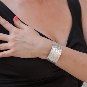 Hammered Sterling Silver Cuff Bracelet, Handcrafted  Bangle Women Gift